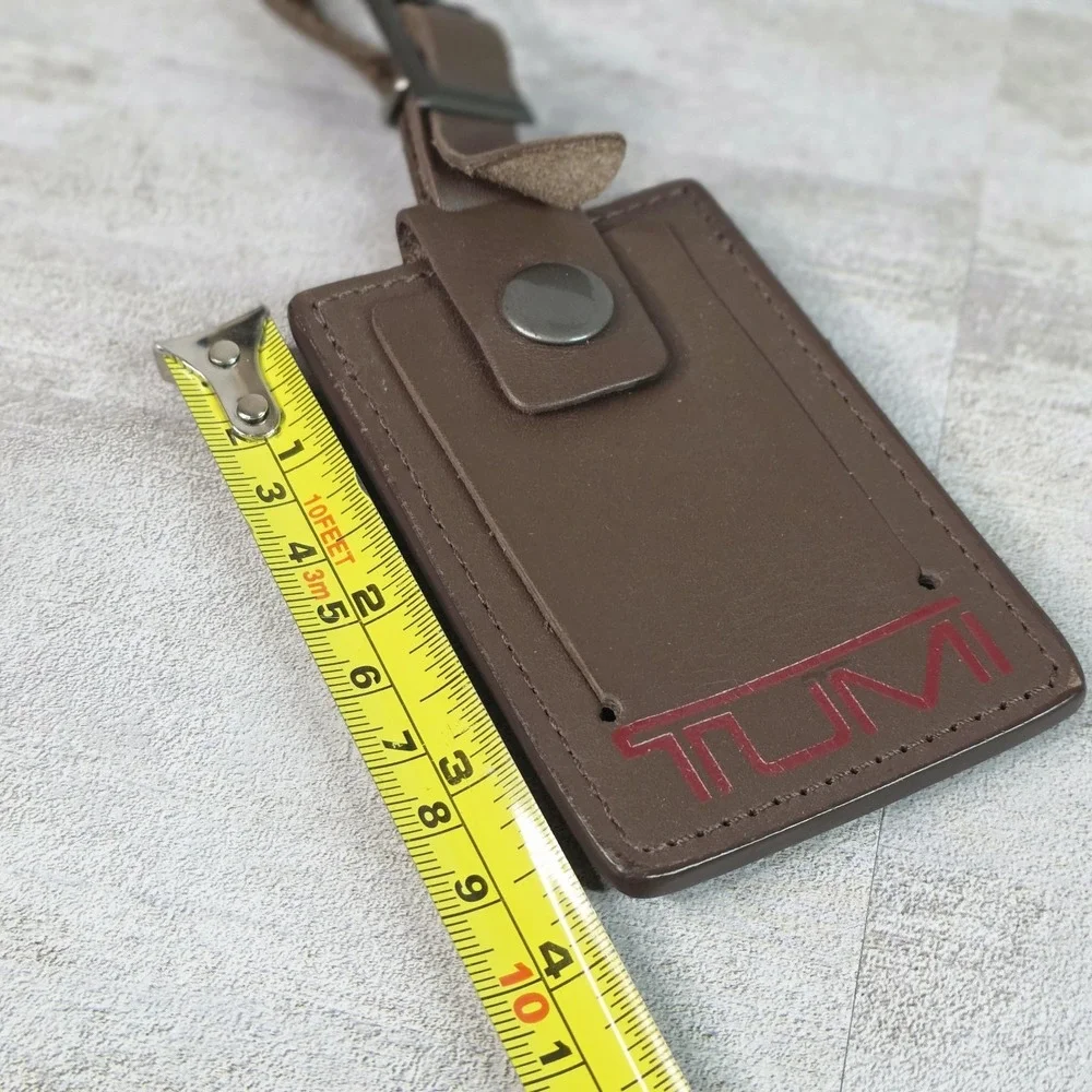 TUMI Leather Alpha 3 Large Luggage Tag Dark Brown Logo Travel ID Holder Strap